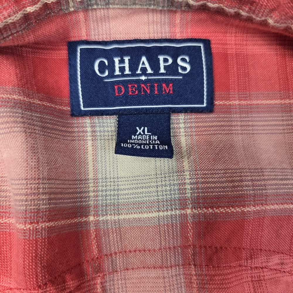 Chaps red and tan plaid long-sleeve cotton shirt - Picture 3 of 4